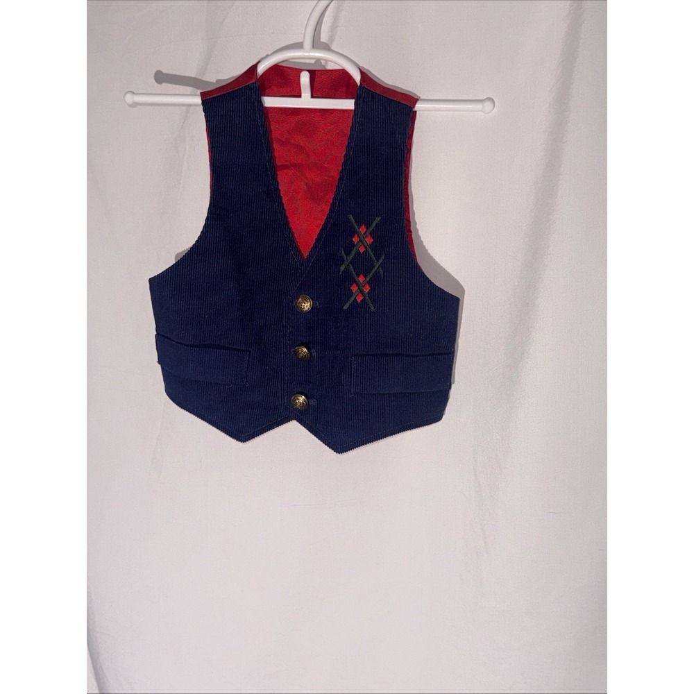 Vintage Corduroy Vest Boys 2T Navy Embroidered Replica Scottish Highland Buttons